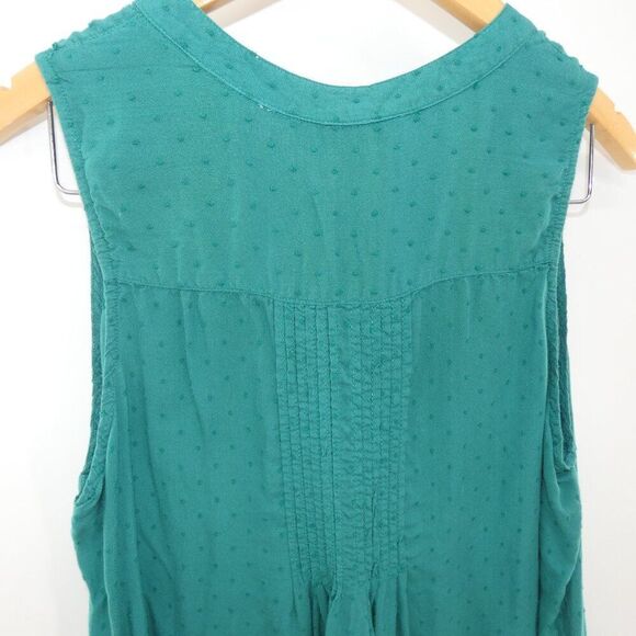 Great Northwest Indigo Green Sleeveless Pintuck Blouse M | Dobby Dot Boho Top - Picture 5 of 7